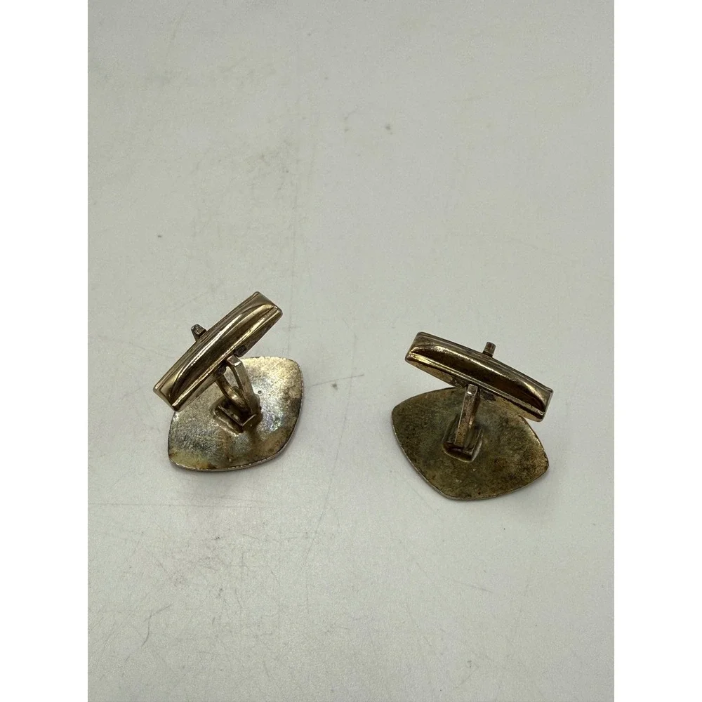 Vintage JM Sterling Silver Shield Cufflinks Textured Mid Century Modern Toggle